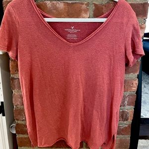 American Eagle V Neck oversized T-shirt XXS coral color